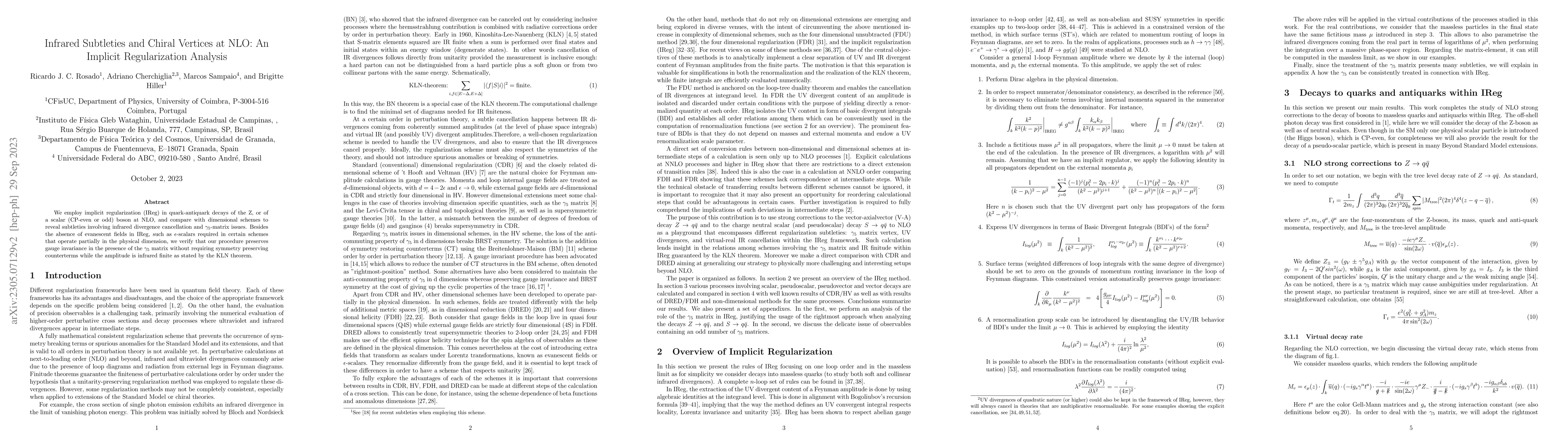 Thumbnail for Infrared Subtleties and Chiral Vertices at NLO: An Implicit
  Regularization Analysis