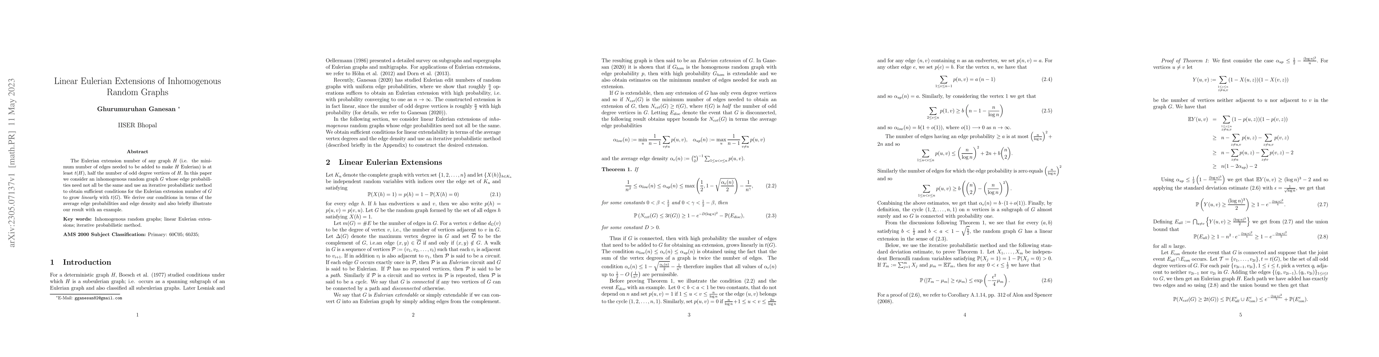 Thumbnail for Linear Eulerian Extensions of Inhomogenous Random Graphs