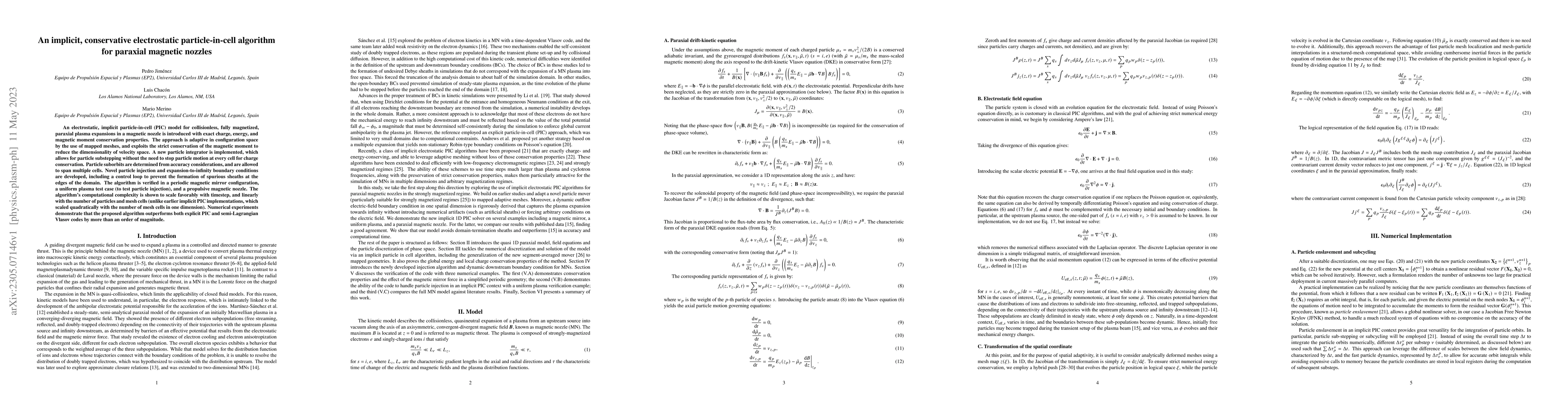 Thumbnail for An implicit, conservative electrostatic particle-in-cell algorithm for
  paraxial magnetic nozzles