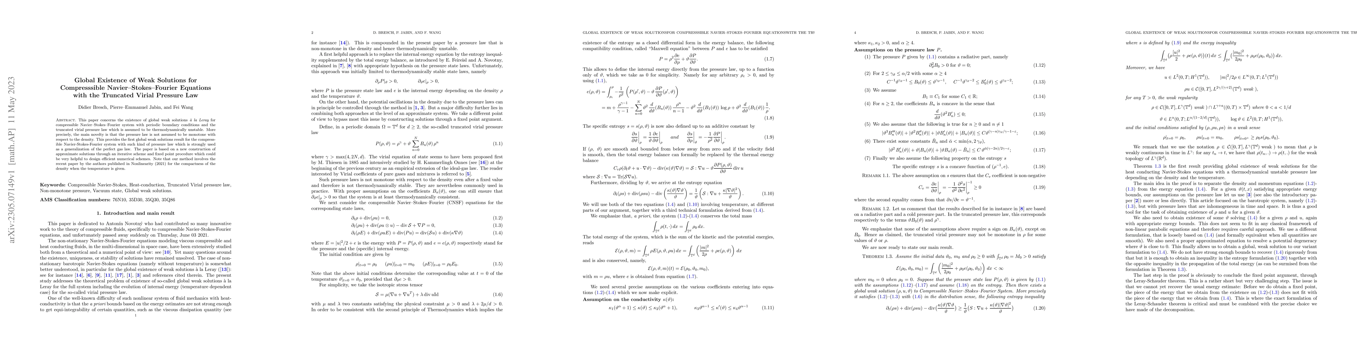 Thumbnail for Global Existence of Weak Solutions for Compresssible
  Navier--Stokes--Fourier Equations with the Truncated Virial Pressure Law