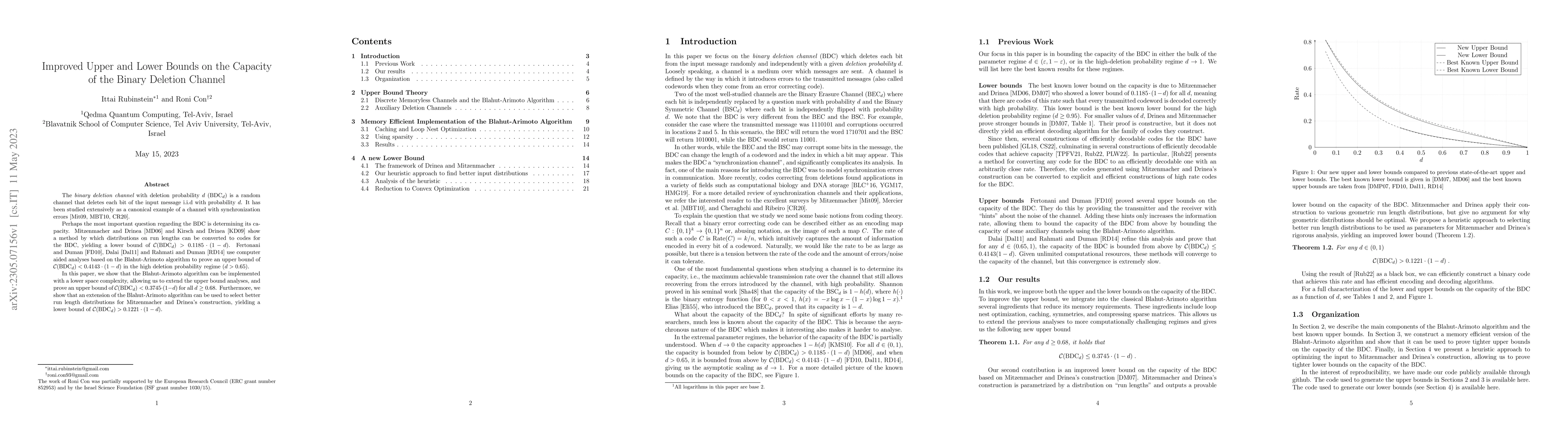 Thumbnail for Improved Upper and Lower Bounds on the Capacity of the Binary Deletion
  Channel