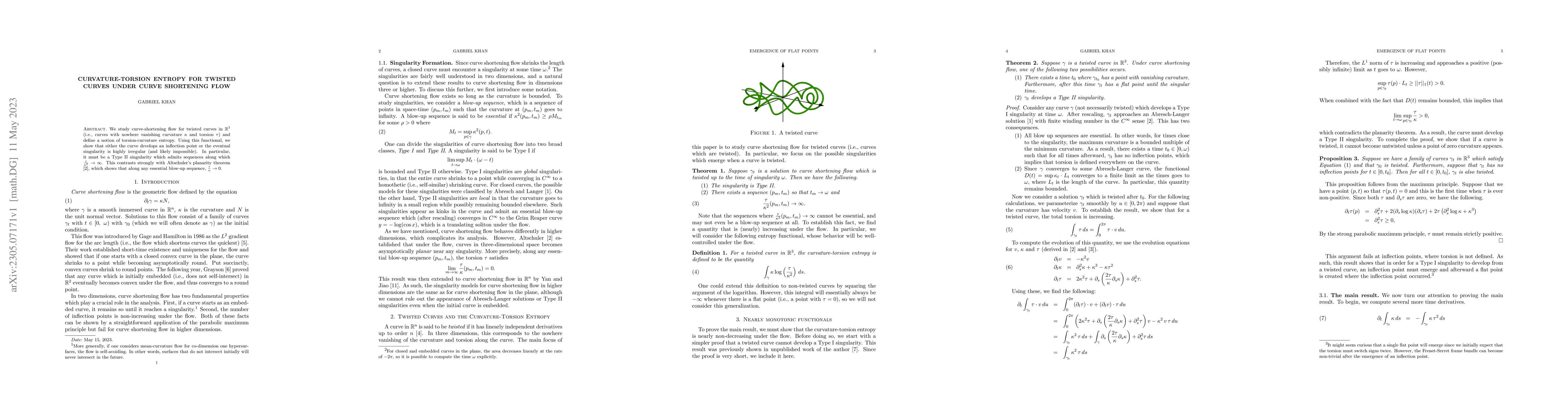 Thumbnail for Curvature-Torsion Entropy for Twisted Curves under Curve Shortening Flow