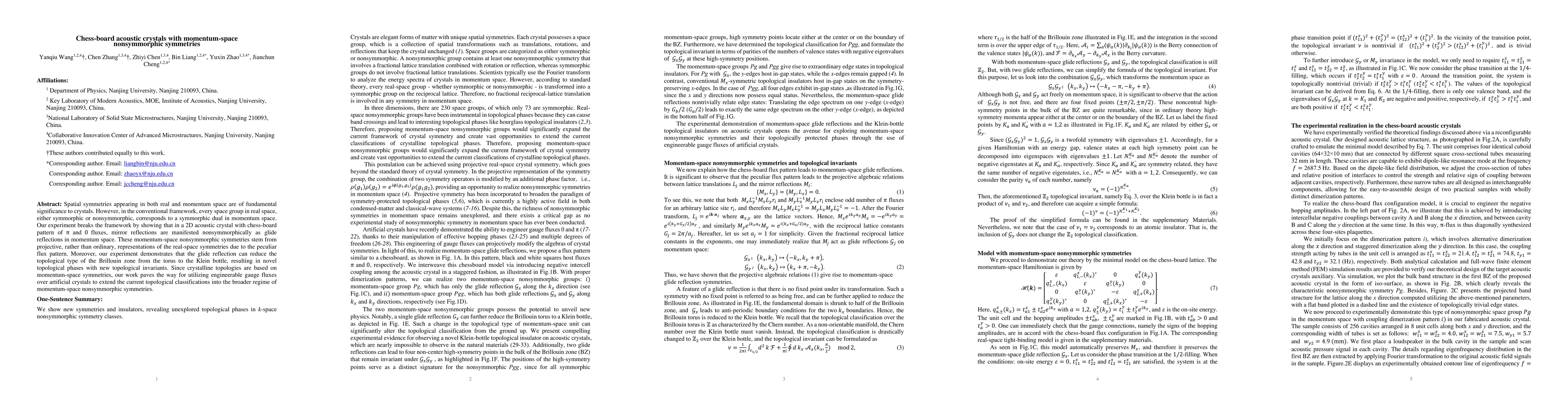 Thumbnail for Chess-board Acoustic Crystals with Momentum-space Nonsymmorphic
  Symmetries