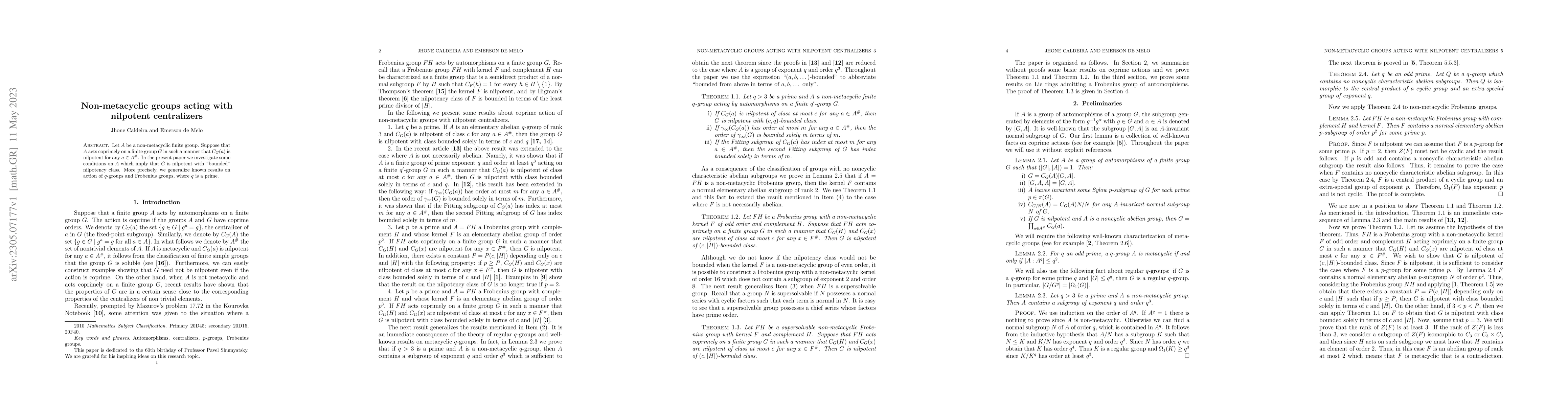 Thumbnail for Non-metacyclic groups acting with nilpotent centralizers