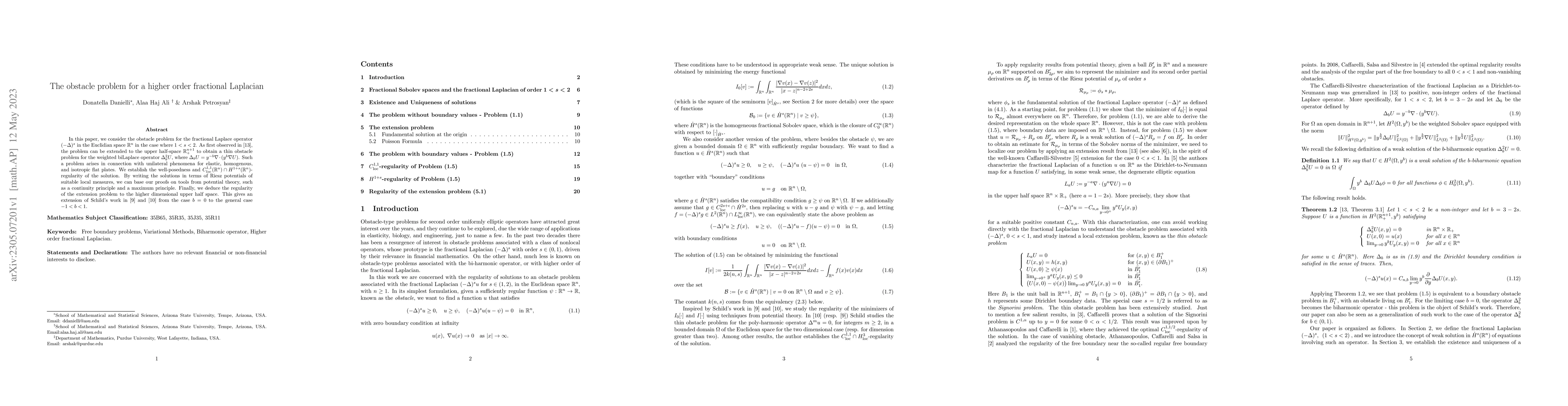 Thumbnail for The obstacle problem for a higher order fractional Laplacian