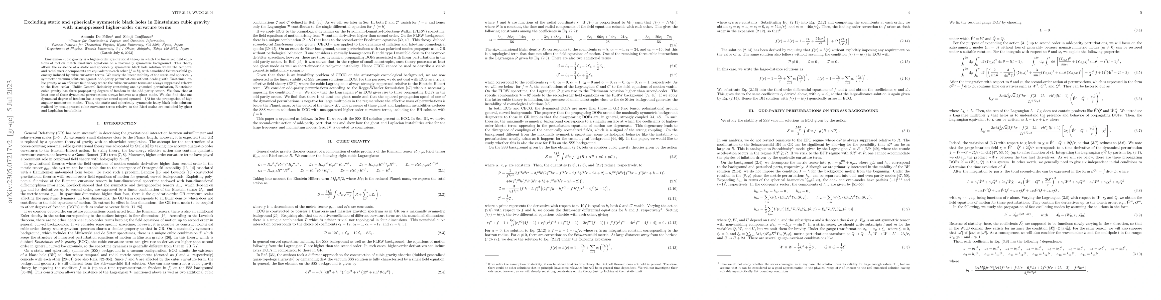 Thumbnail for Excluding static and spherically symmetric black holes in Einsteinian
  cubic gravity with unsuppressed higher-order curvature terms