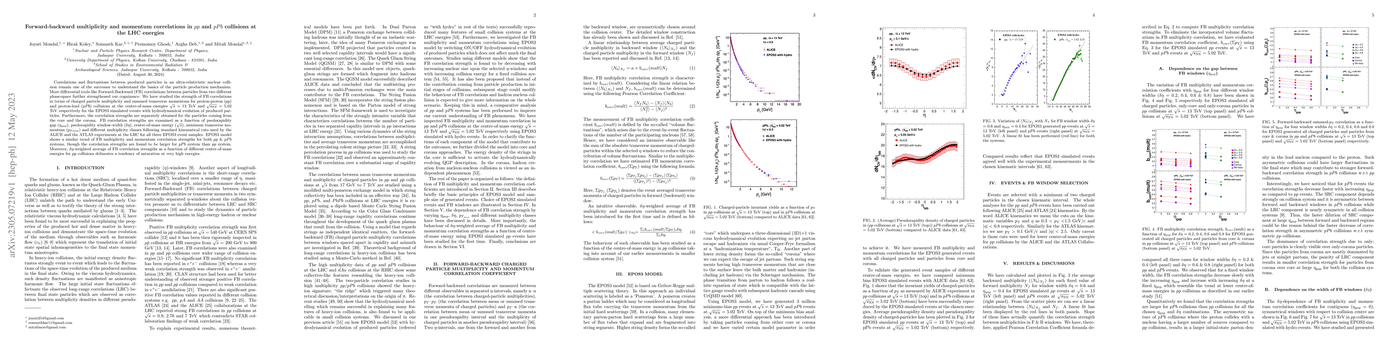 Thumbnail for Forward-backward multiplicity and momentum correlations in pp and pPb
  collisions at the LHC energies