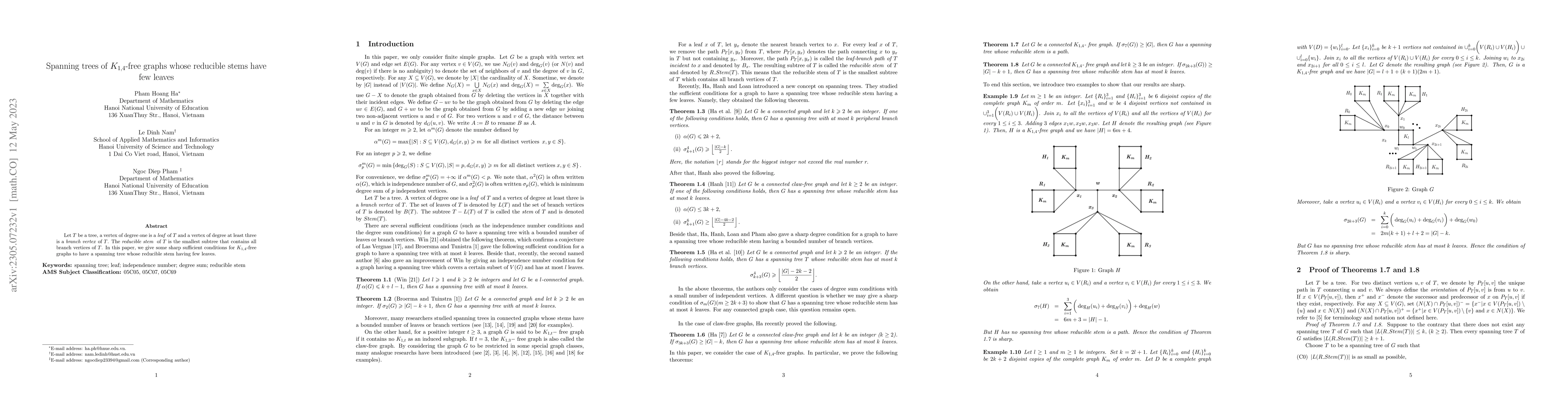 Thumbnail for Spanning trees of $K_{1,4}$-free graphs whose reducible stems have few
  leaves