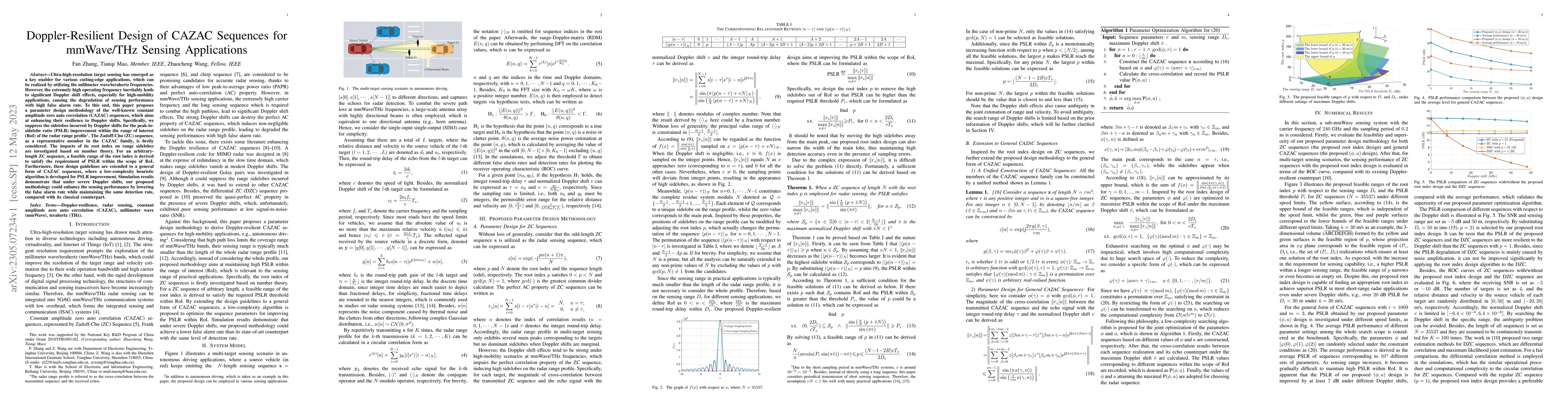 Thumbnail for Doppler-Resilient Design of CAZAC Sequences for mmWave/THz Sensing
  Applications