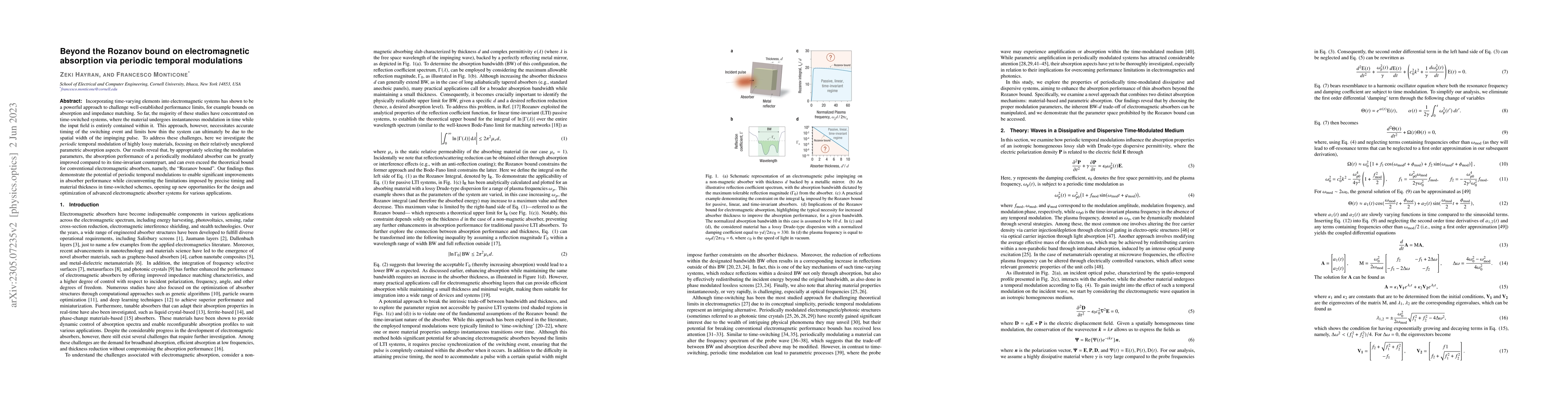 Thumbnail for Beyond the Rozanov Bound on Electromagnetic Absorption via Periodic
  Temporal Modulations