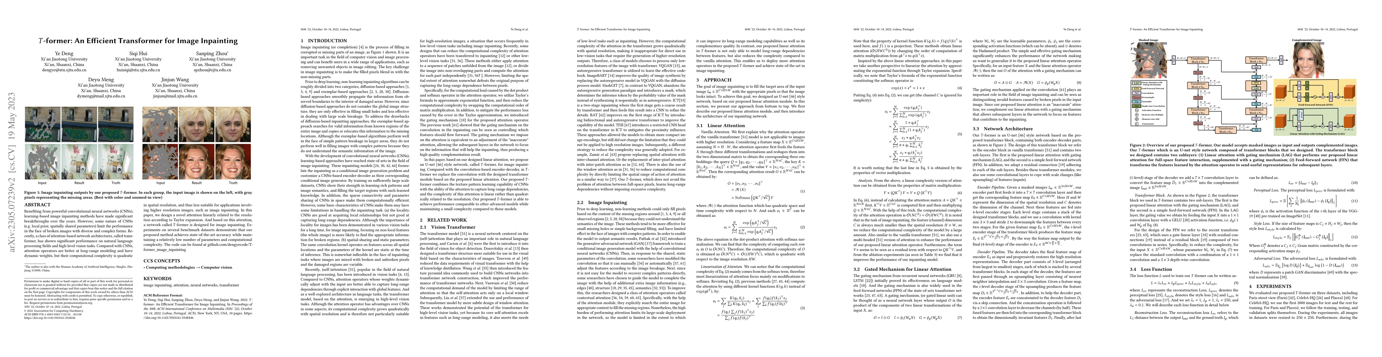 Thumbnail for T-former: An Efficient Transformer for Image Inpainting