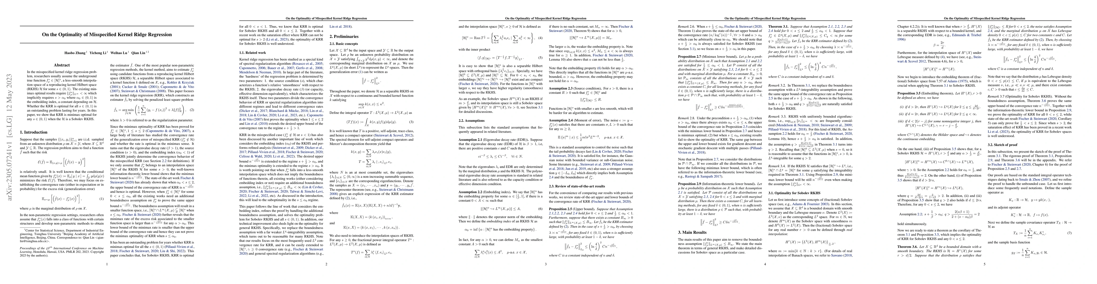 Thumbnail for On the Optimality of Misspecified Kernel Ridge Regression