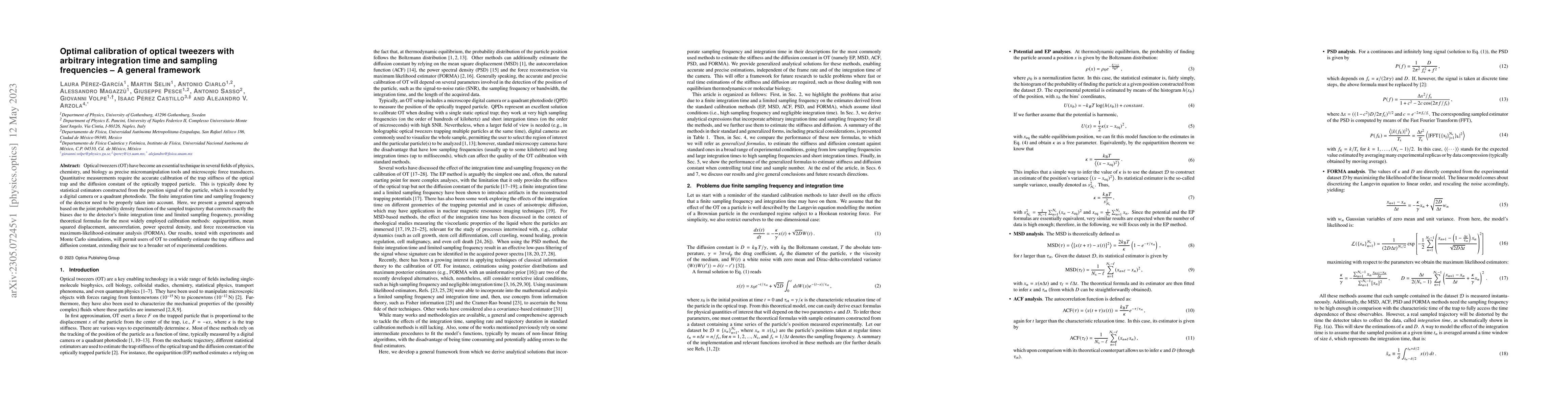 Thumbnail for Optimal calibration of optical tweezers with arbitrary integration time
  and sampling frequencies -- A general framework