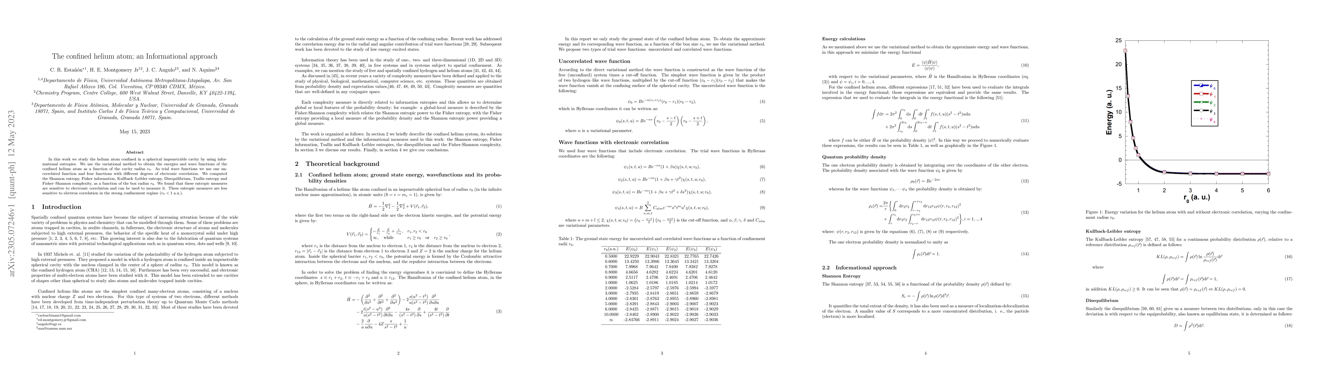 Thumbnail for The confined helium atom; an Informational approach