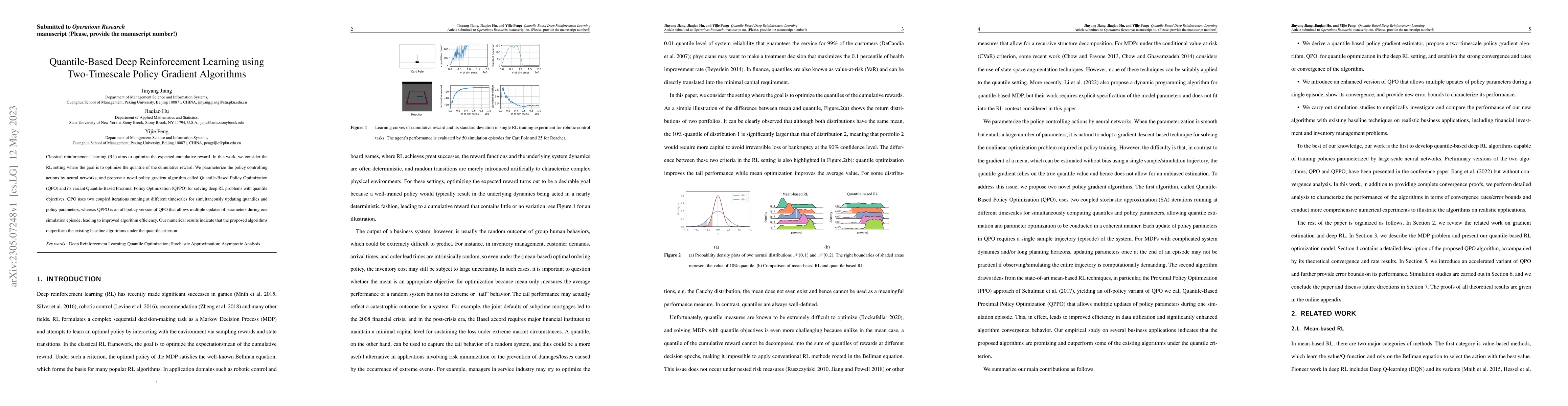 Thumbnail for Quantile-Based Deep Reinforcement Learning using Two-Timescale Policy
  Gradient Algorithms