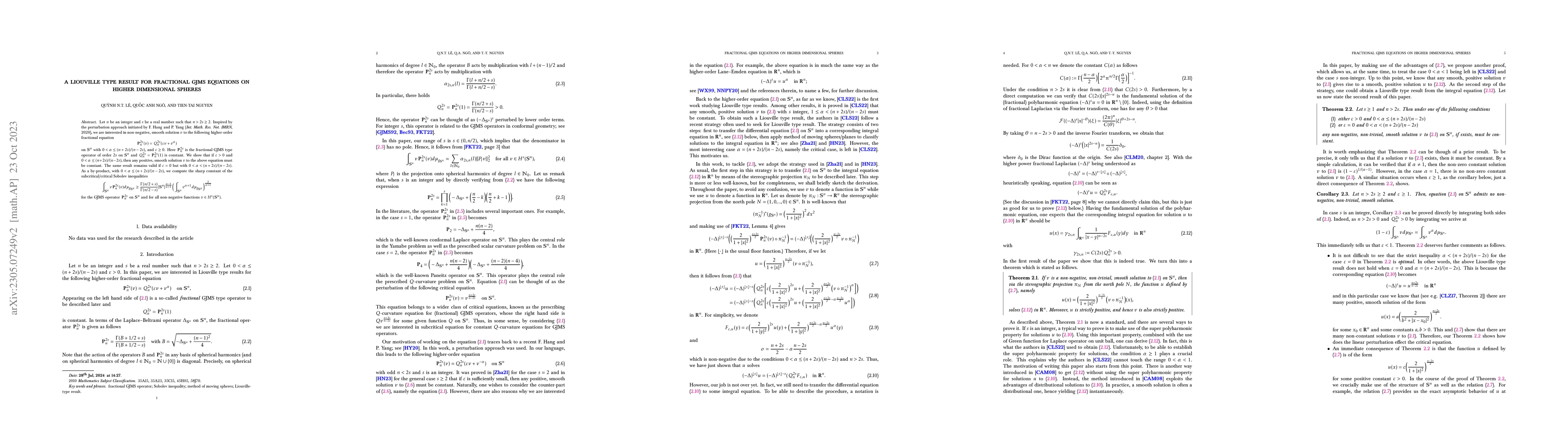 Thumbnail for A Liouville type result for fractional GJMS equations on higher
  dimensional spheres