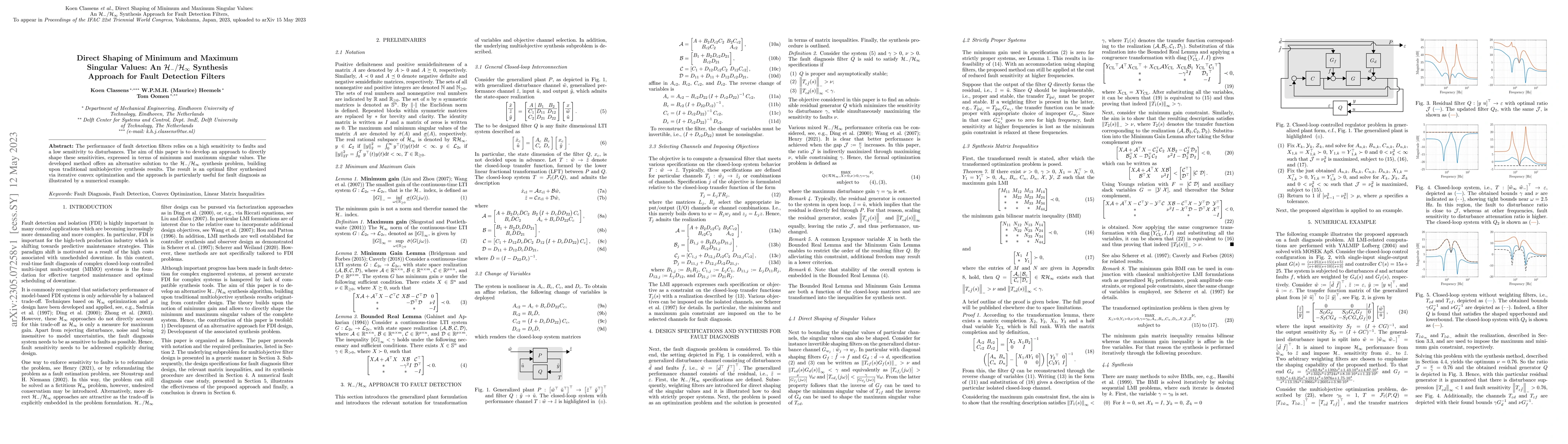 Thumbnail for Direct Shaping of Minimum and Maximum Singular Values: An
  $\mathcal{H}_{-}/\mathcal{H}_{\infty}$ Synthesis Approach for Fault Detection
  Filters