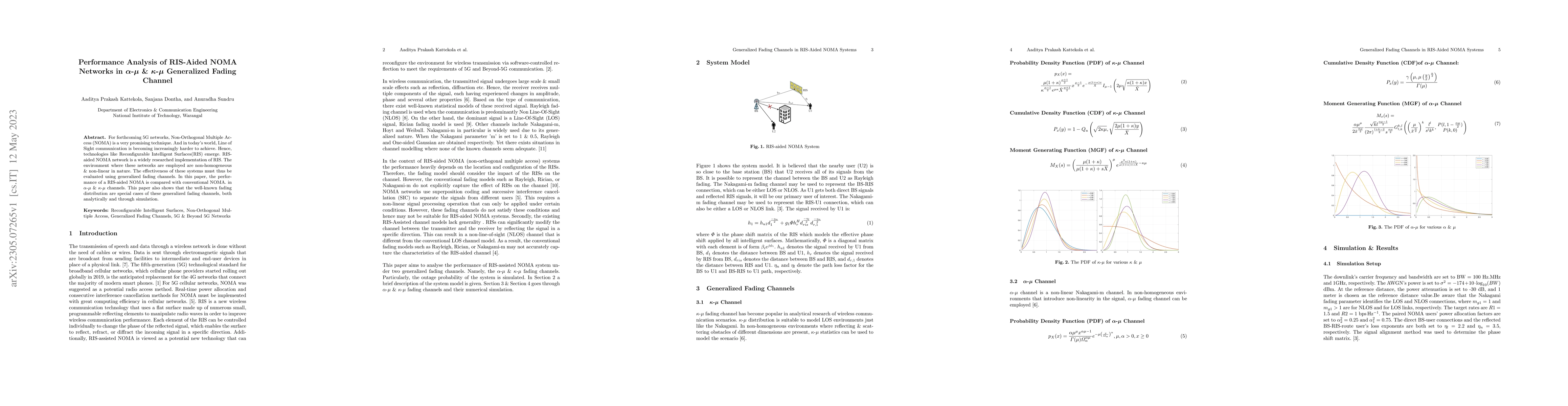Thumbnail for Performance Analysis of RIS-Aided NOMA Networks in $\alpha-\mu$ &
  $\kappa-\mu$ Generalized Fading Channel