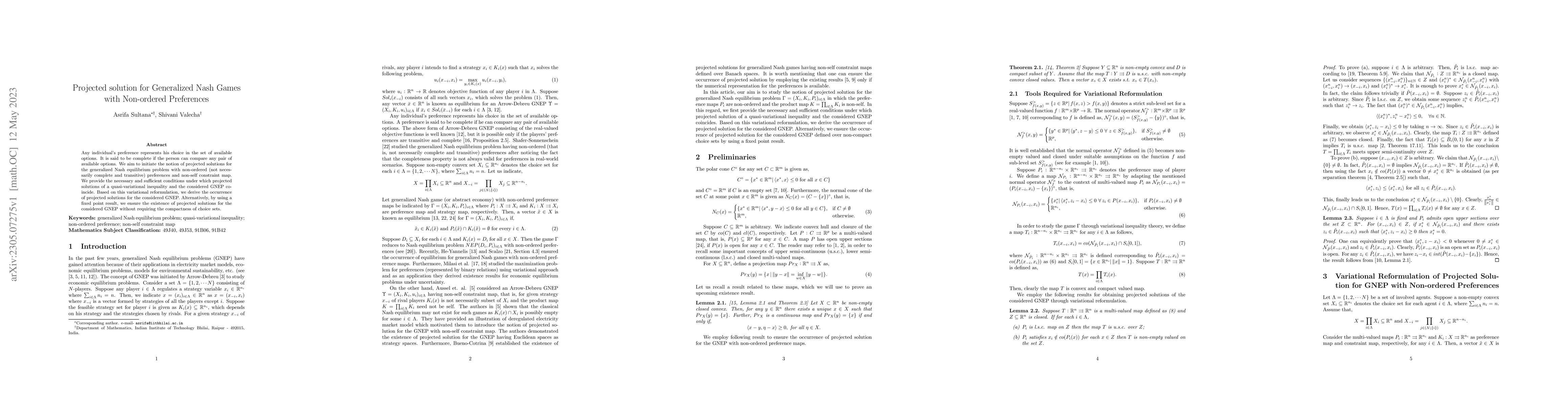 Thumbnail for Projected solution for Generalized Nash Games with Non-ordered
  Preferences