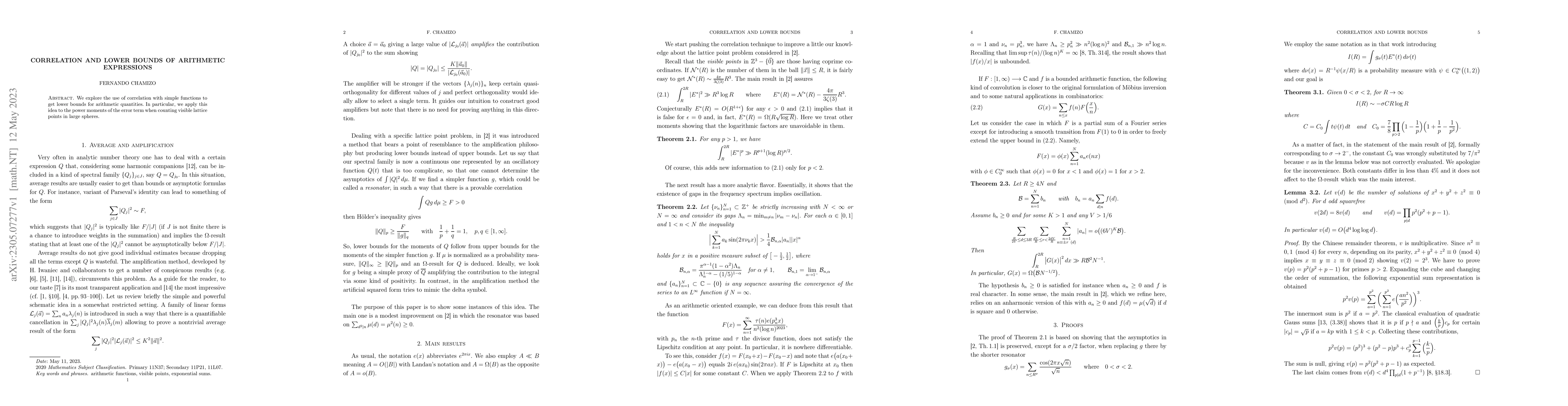 Thumbnail for Correlation and lower bounds of arithmetic expressions