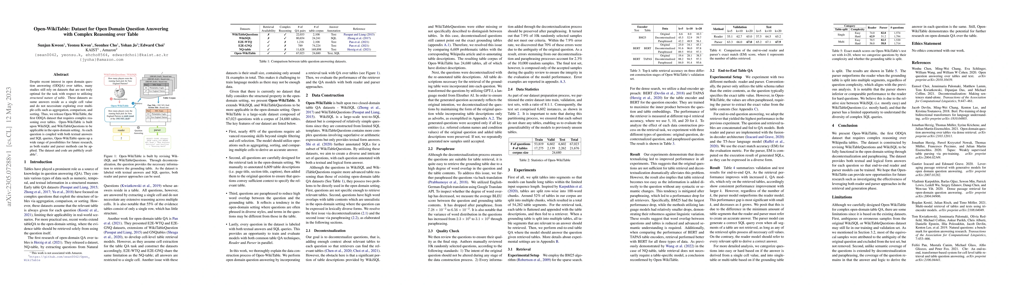 Thumbnail for Open-WikiTable: Dataset for Open Domain Question Answering with Complex
  Reasoning over Table