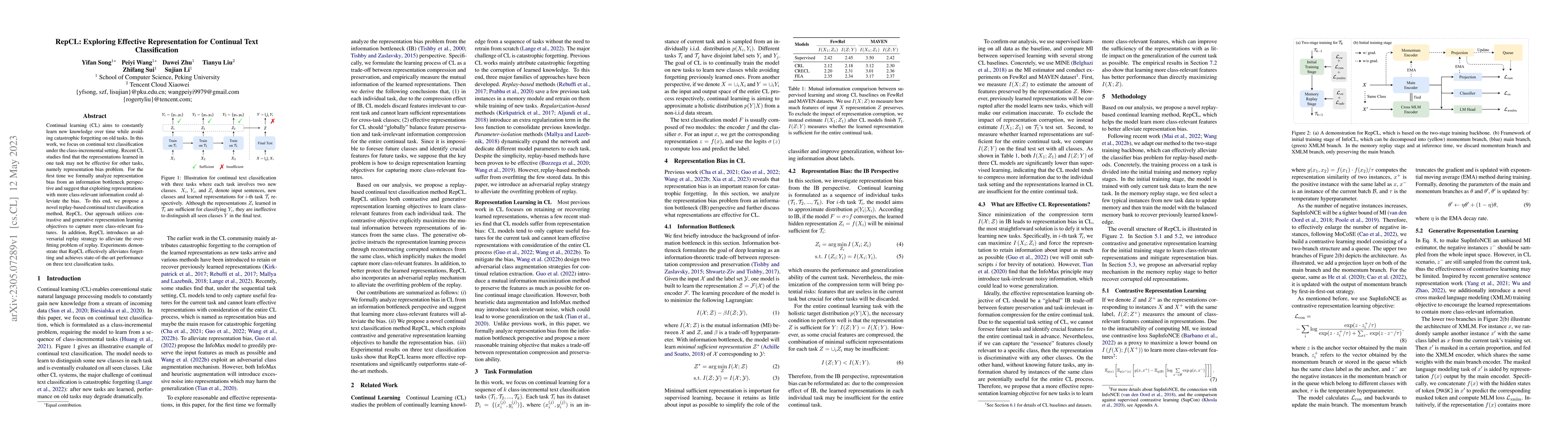 Thumbnail for RepCL: Exploring Effective Representation for Continual Text
  Classification