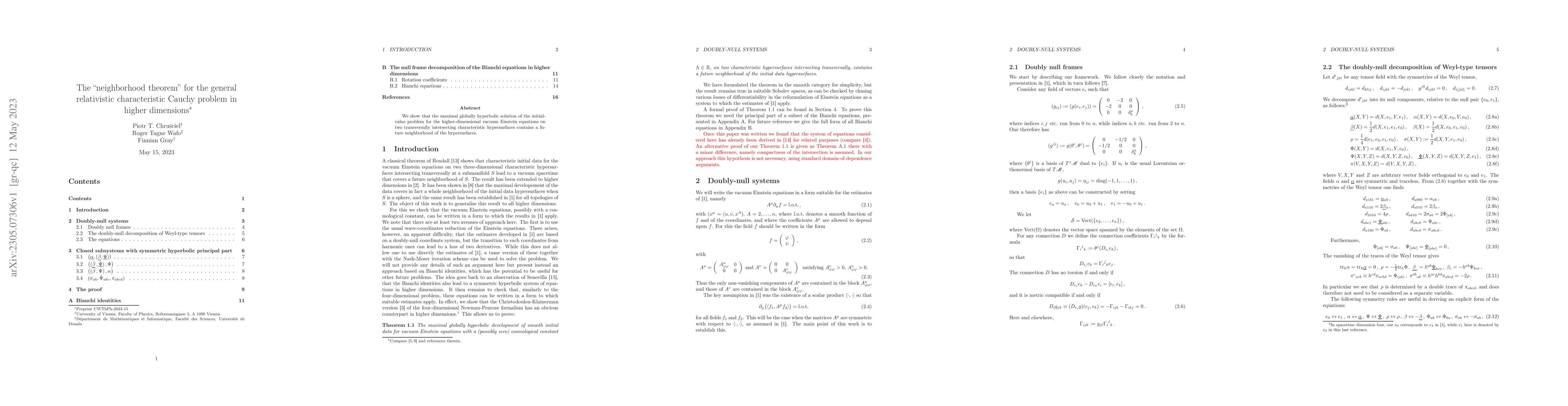 Thumbnail for The "neighborhood theorem" for the general relativistic characteristic
  Cauchy problem in higher dimension