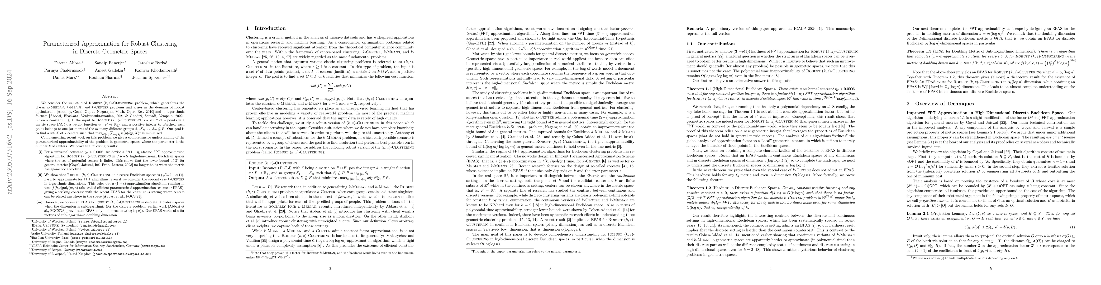 Thumbnail for Parameterized Approximation for Robust Clustering in Discrete Geometric
  Spaces