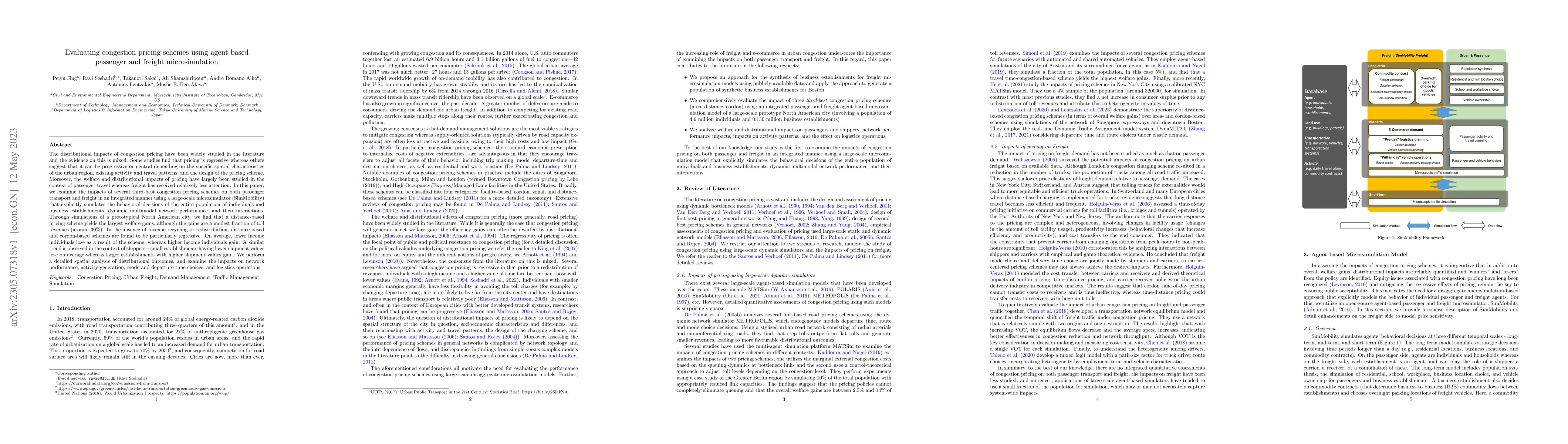 Thumbnail for Evaluating congestion pricing schemes using agent-based passenger and
  freight microsimulation