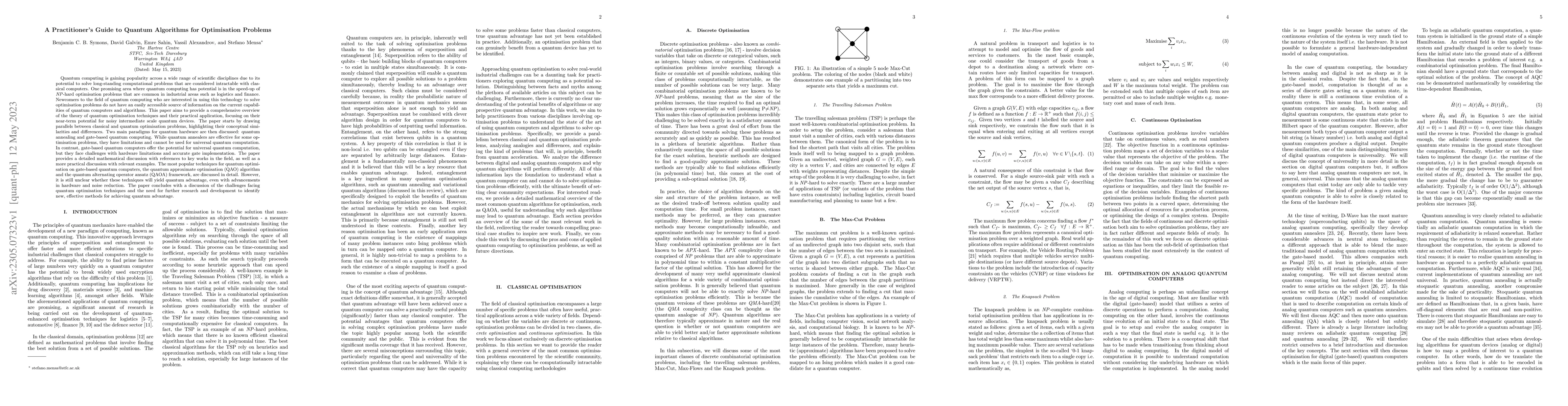 Thumbnail for A Practitioner's Guide to Quantum Algorithms for Optimisation Problems