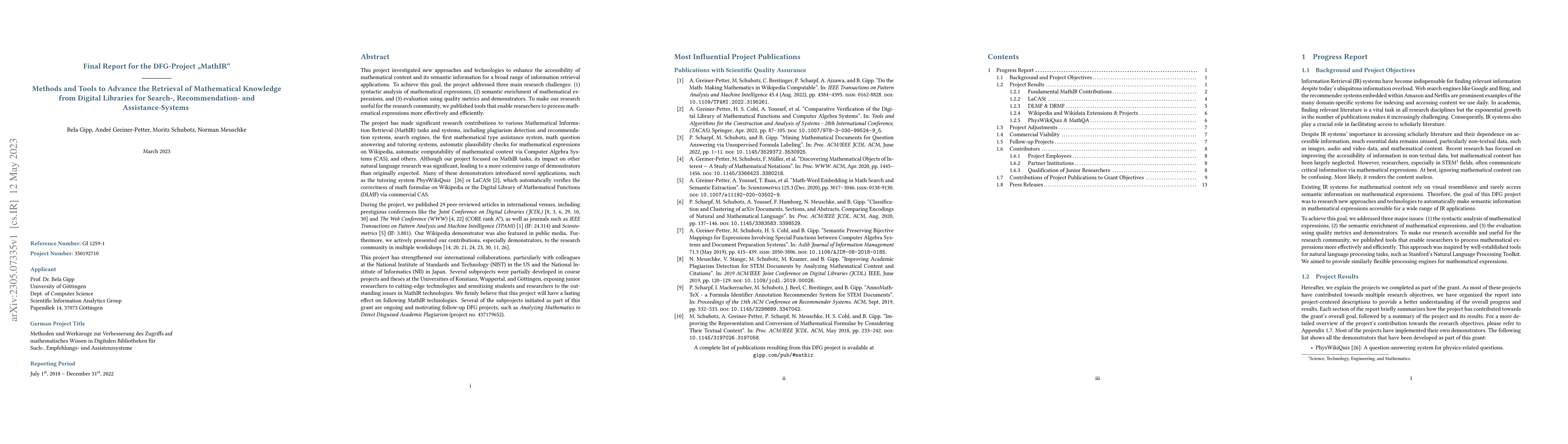 Thumbnail for Methods and Tools to Advance the Retrieval of Mathematical Knowledge
  from Digital Libraries for Search-, Recommendation-, and Assistance-Systems
