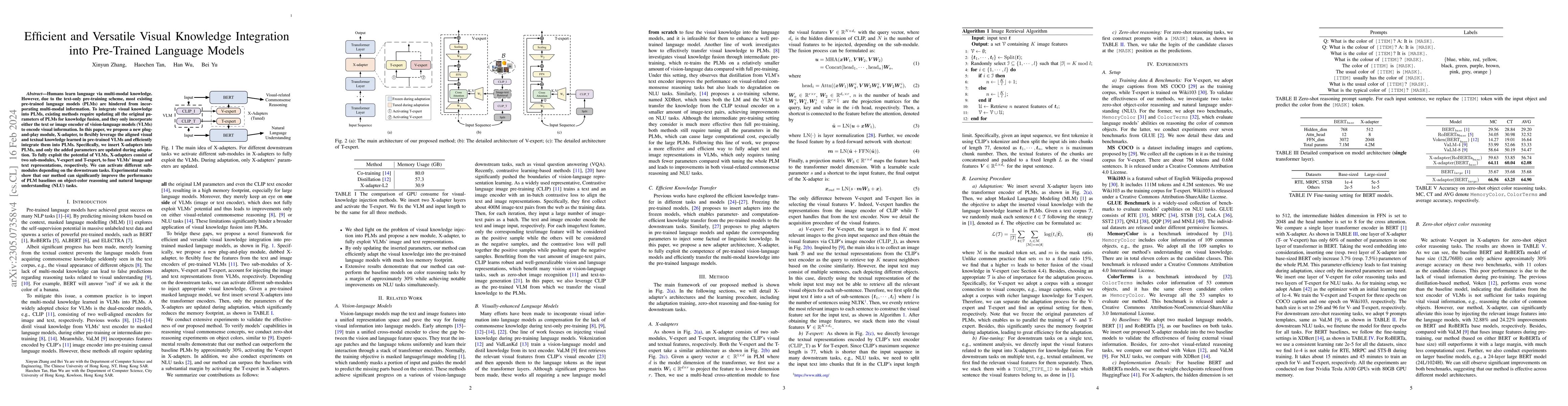 Thumbnail for Towards Versatile and Efficient Visual Knowledge Integration into
  Pre-trained Language Models with Cross-Modal Adapters