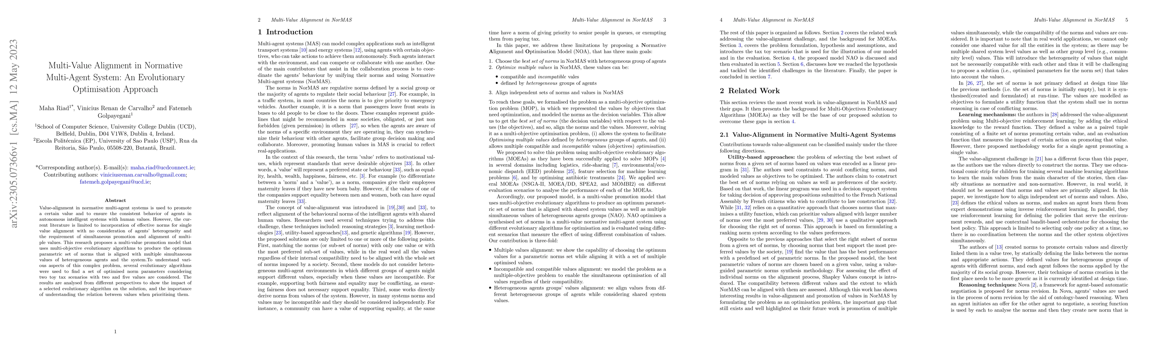 Thumbnail for Multi-Value Alignment in Normative Multi-Agent System: Evolutionary
  Optimisation Approach