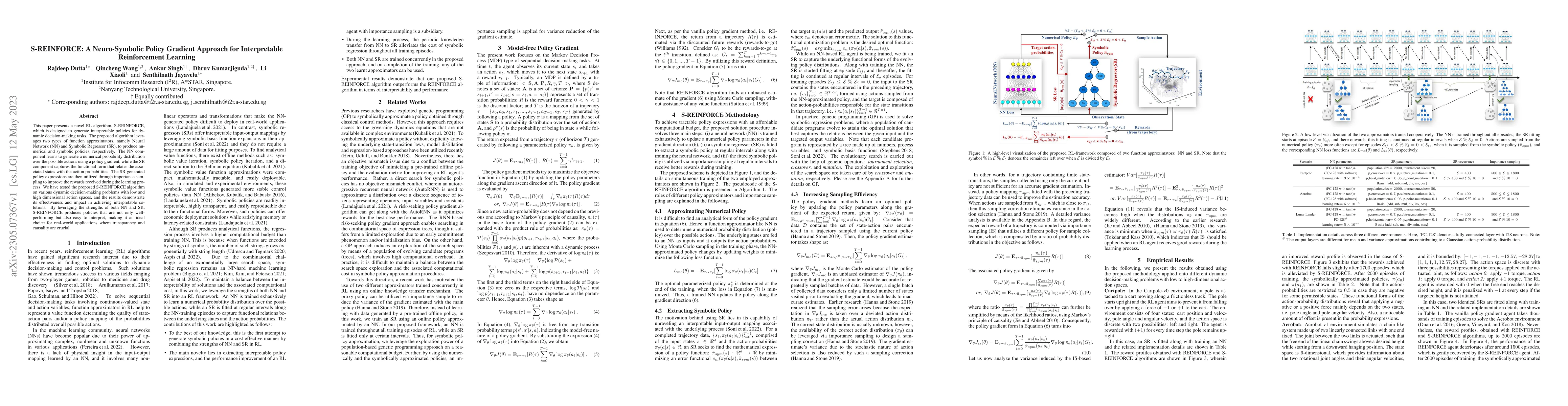 Thumbnail for S-REINFORCE: A Neuro-Symbolic Policy Gradient Approach for Interpretable
  Reinforcement Learning
