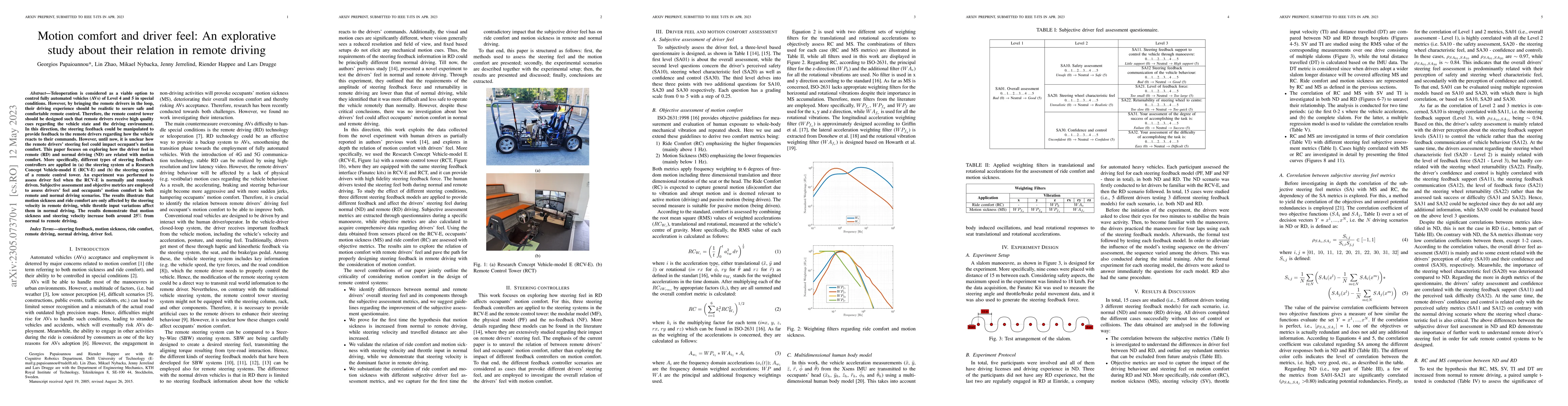 Thumbnail for Motion comfort and driver feel: An explorative study about their
  relation in remote driving