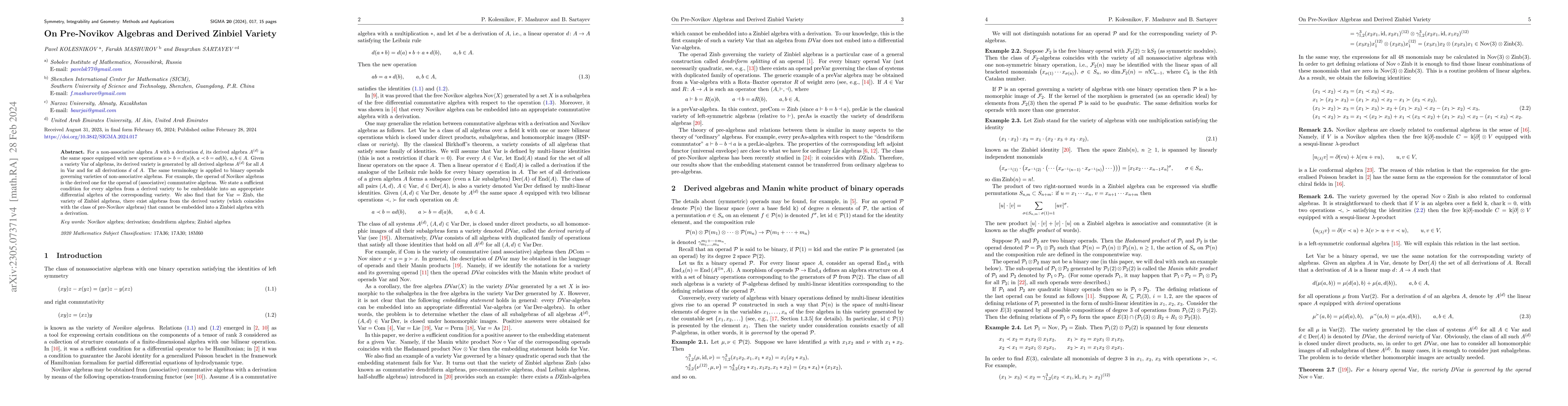 Thumbnail for On Pre-Novikov Algebras and Derived Zinbiel Variety