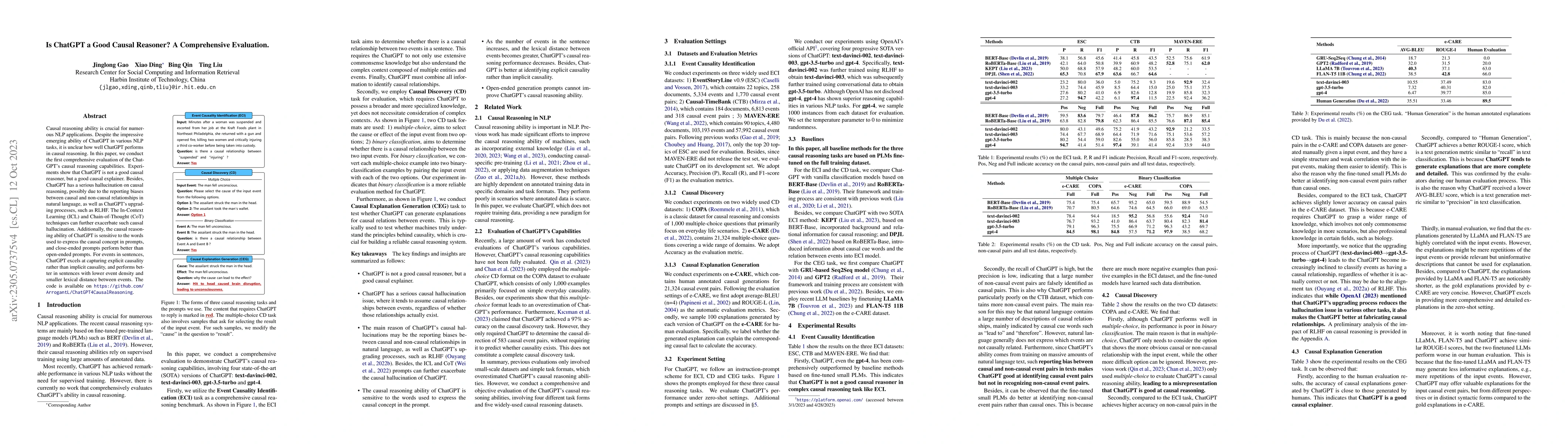 Thumbnail for Is ChatGPT a Good Causal Reasoner? A Comprehensive Evaluation