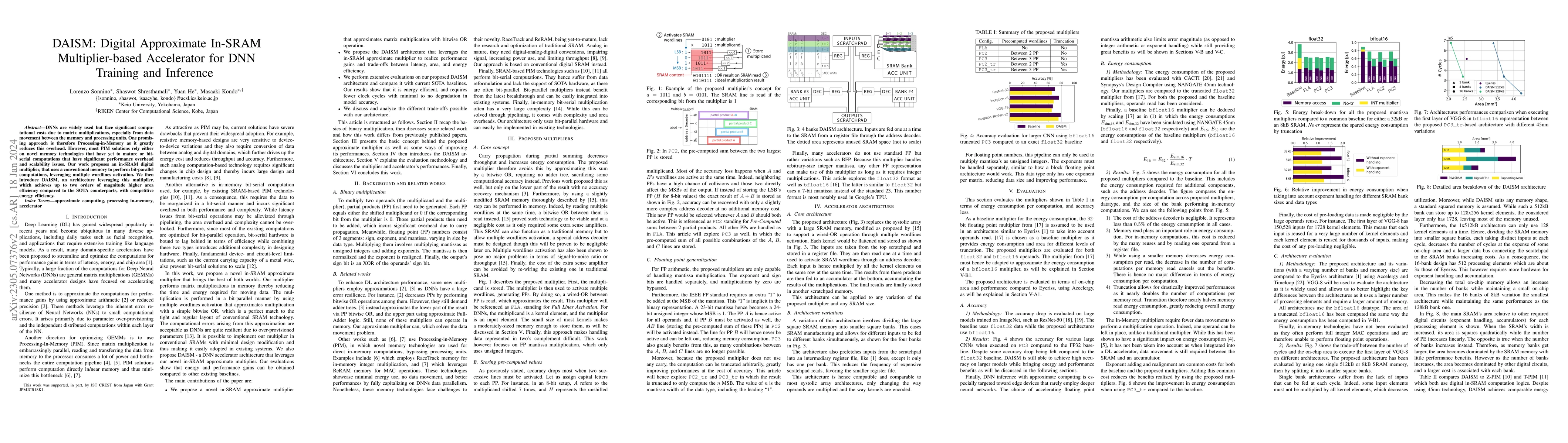Thumbnail for DAISM: Digital Approximate In-SRAM Multiplier-based Accelerator for DNN
  Training and Inference