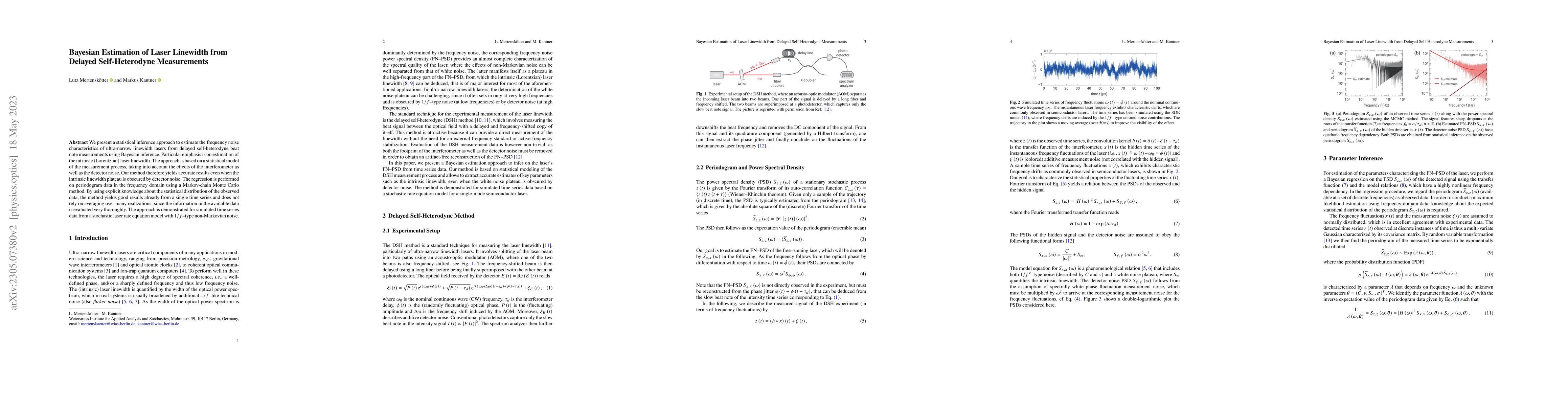 Thumbnail for Bayesian Estimation of Laser Linewidth from Delayed Self-Heterodyne
  Measurements