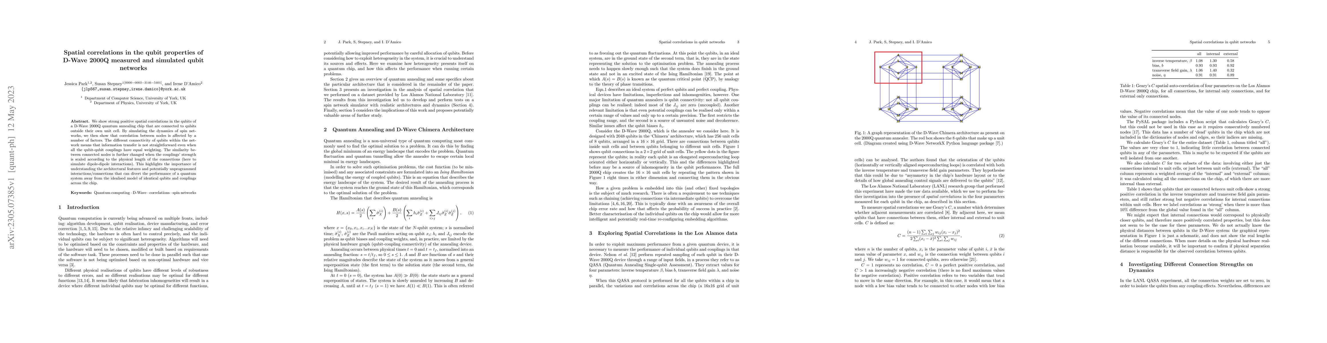 Thumbnail for Spatial correlations in the qubit properties of D-Wave 2000Q measured
  and simulated qubit networks