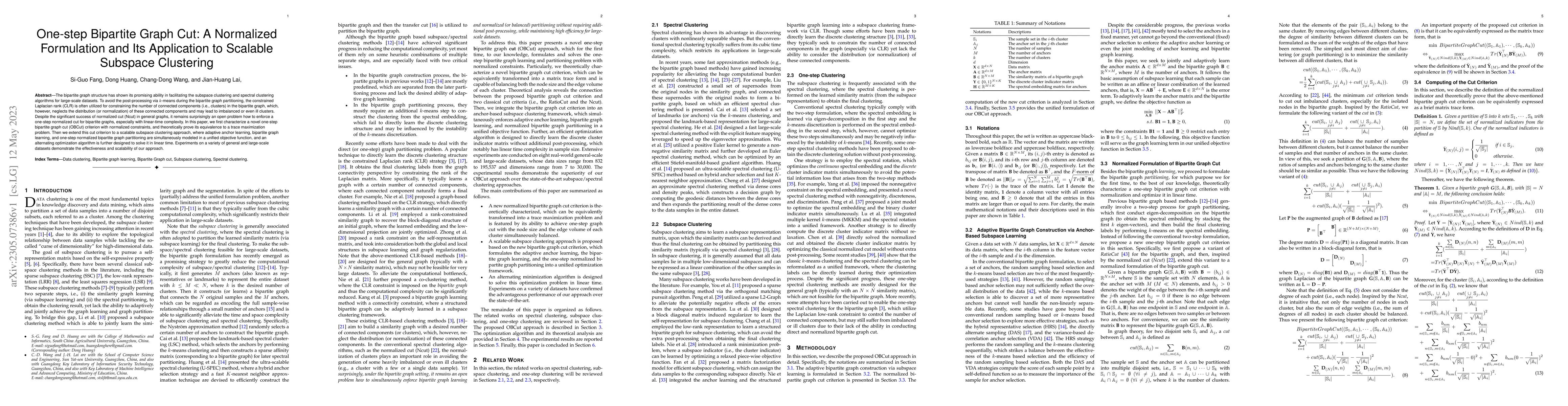 Thumbnail for One-step Bipartite Graph Cut: A Normalized Formulation and Its
  Application to Scalable Subspace Clustering