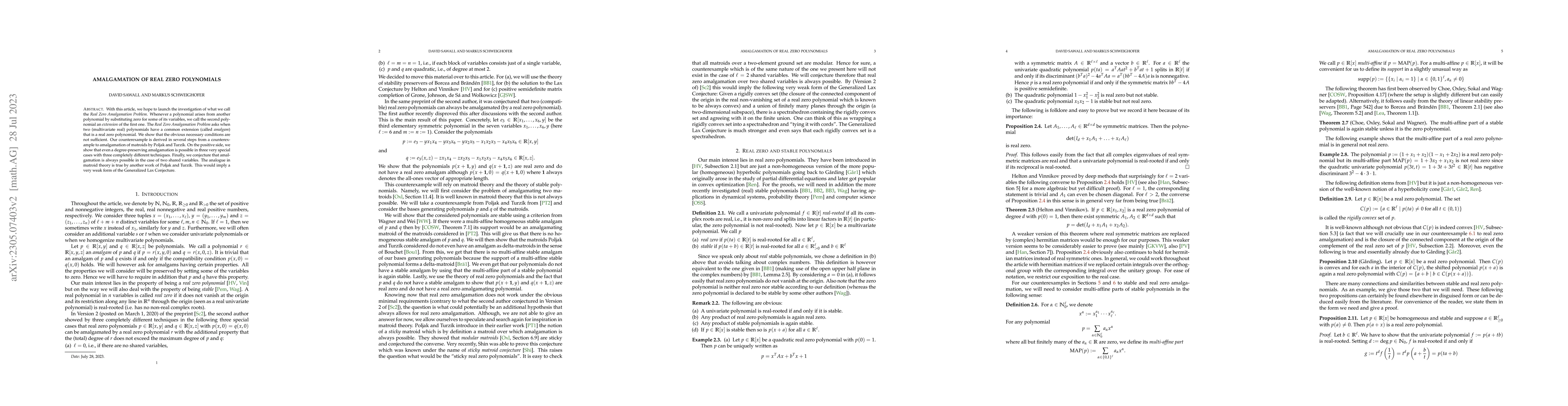 Thumbnail for Amalgamation of real zero polynomials