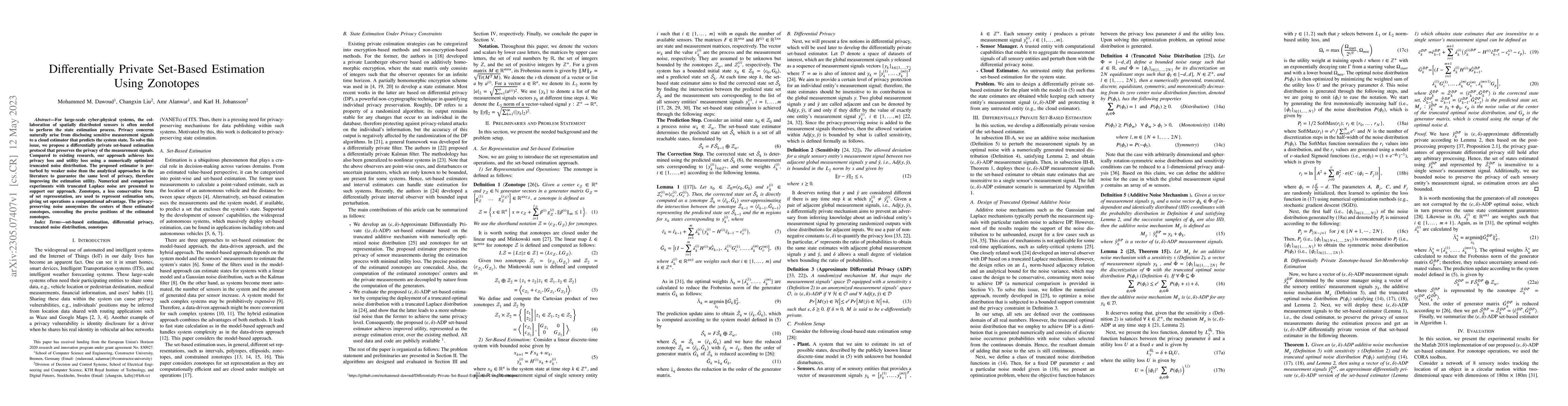 Thumbnail for Differentially Private Set-Based Estimation Using Zonotopes