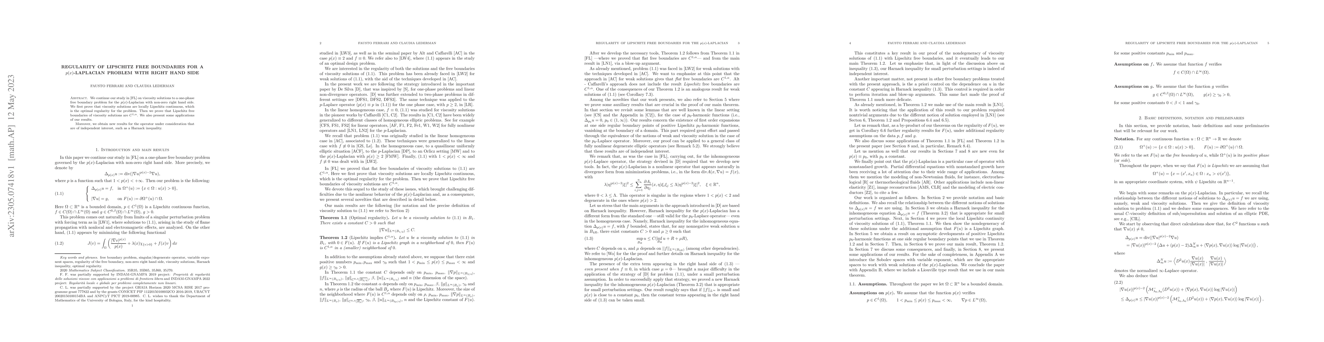 Thumbnail for Regularity of Lipschitz free boundaries for a $p(x)$-Laplacian problem
  with right hand side