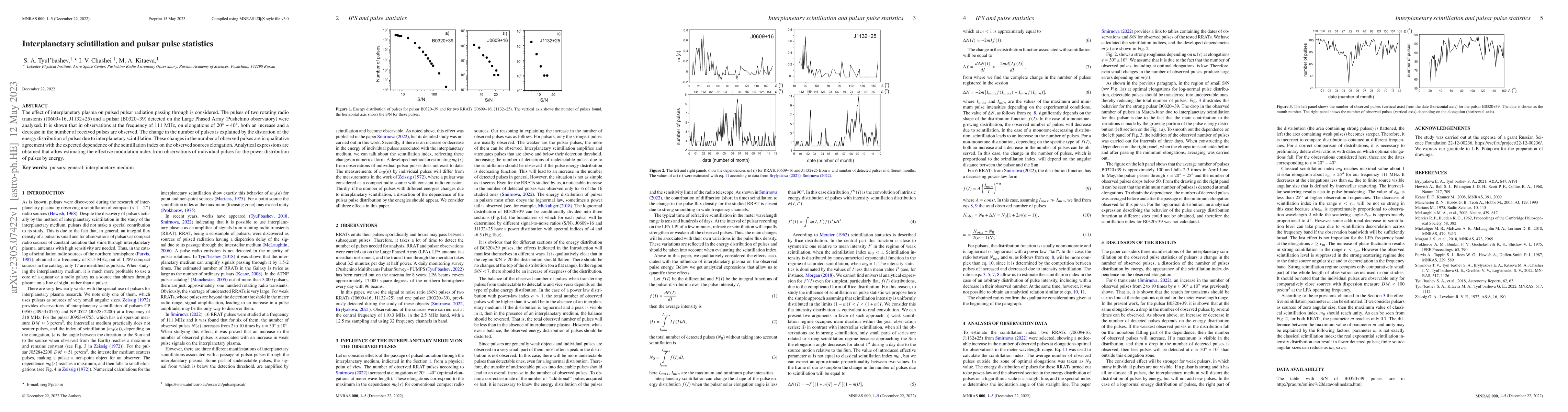 Thumbnail for Interplanetary scintillation and pulsar pulse statistics