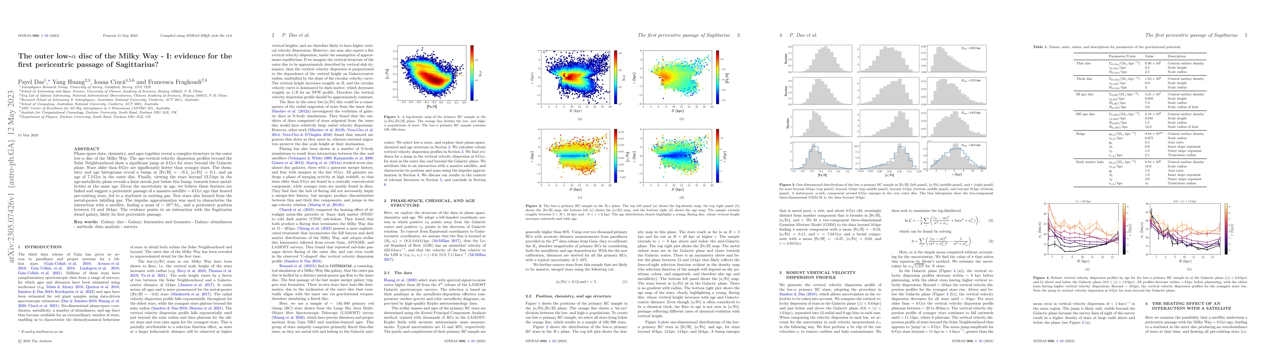Thumbnail for The outer low-${\alpha}$ disc of the Milky Way -- I: evidence for the
  first pericentric passage of Sagittarius?
