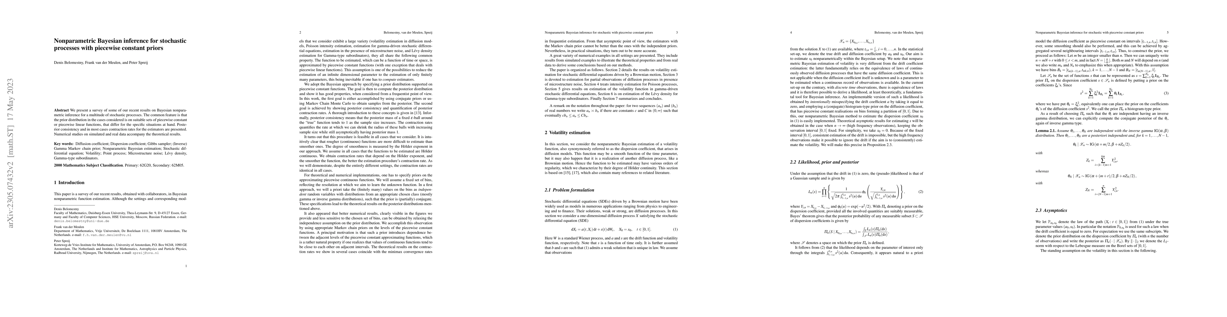 Thumbnail for Nonparametric Bayesian inference for stochastic processes with piecewise
  constant priors