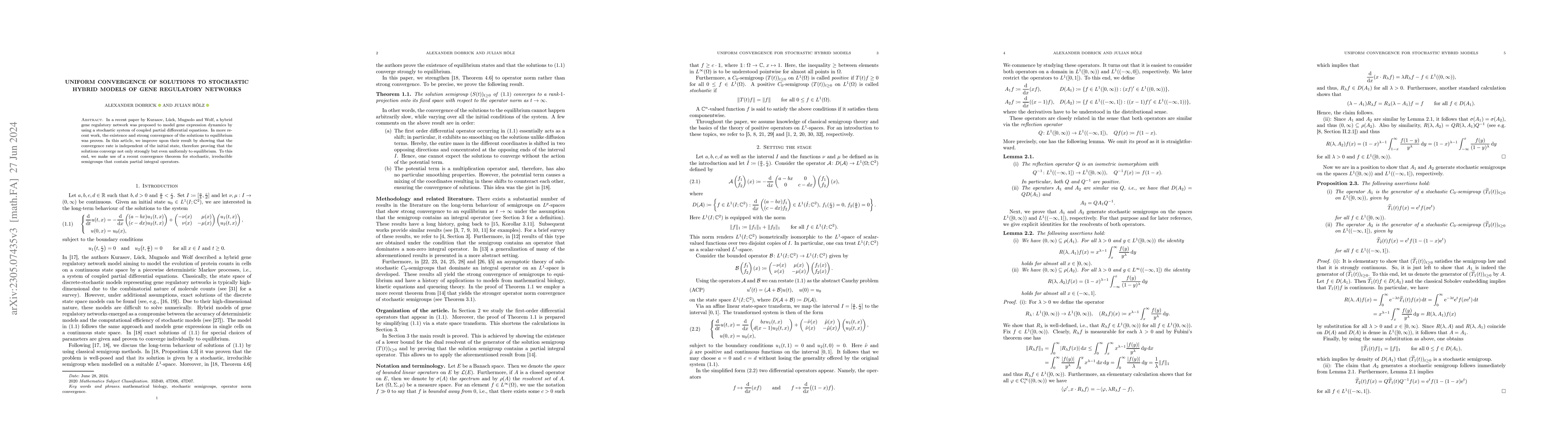 Thumbnail for Uniform convergence of solutions to stochastic hybrid models of gene
  regulatory networks
