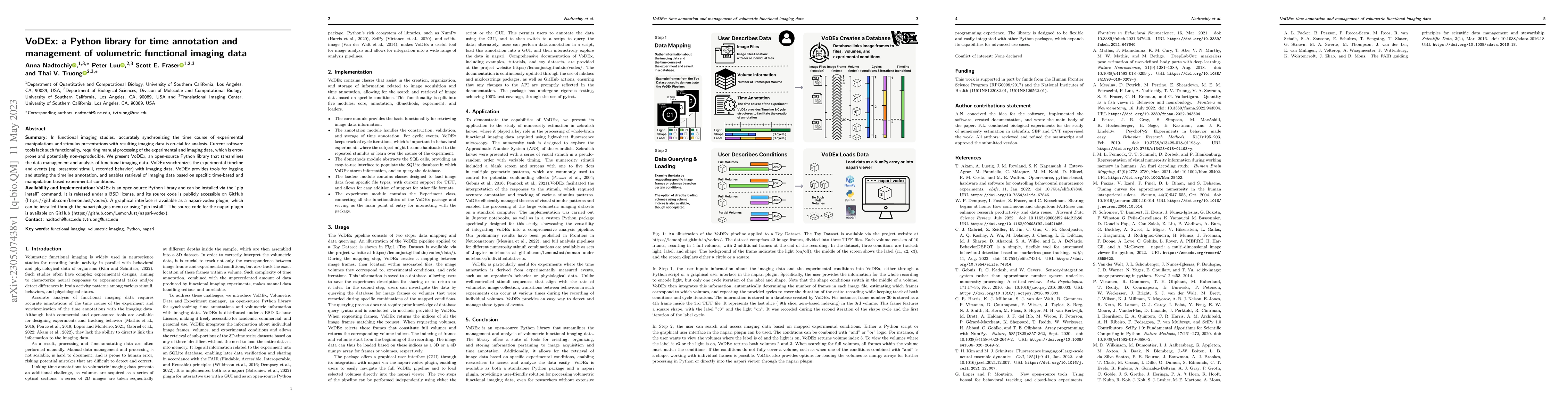 Thumbnail for VoDEx: a Python library for time annotation and management of volumetric
  functional imaging data