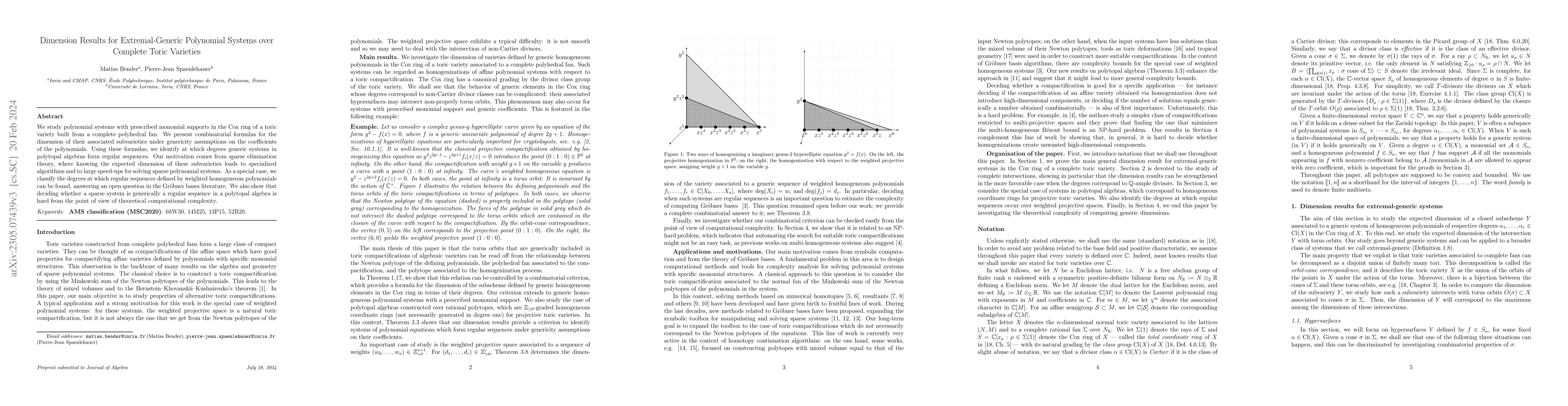 Thumbnail for Dimension Results for Extremal-Generic Polynomial Systems over Complete
  Toric Varieties